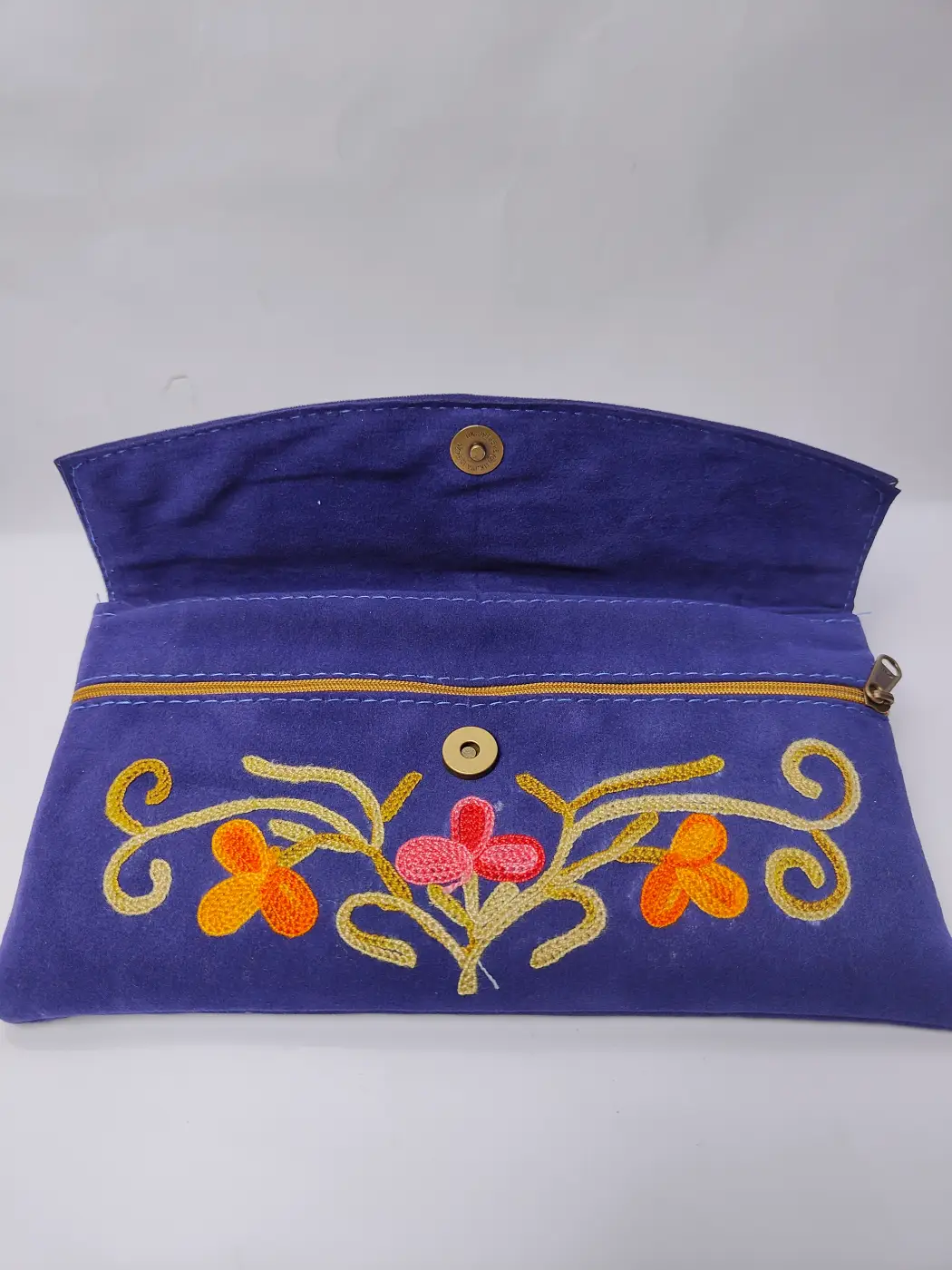 Dark Blue Kashmiri Pouch Wallet with Aari Embroidery - Image 3
