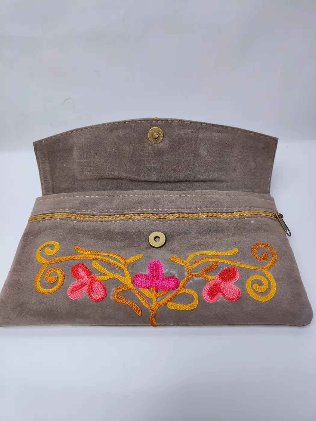 Mahjabeen Kashmiri Pouch Wallet in Brown with Aari Embroidery - Image 3