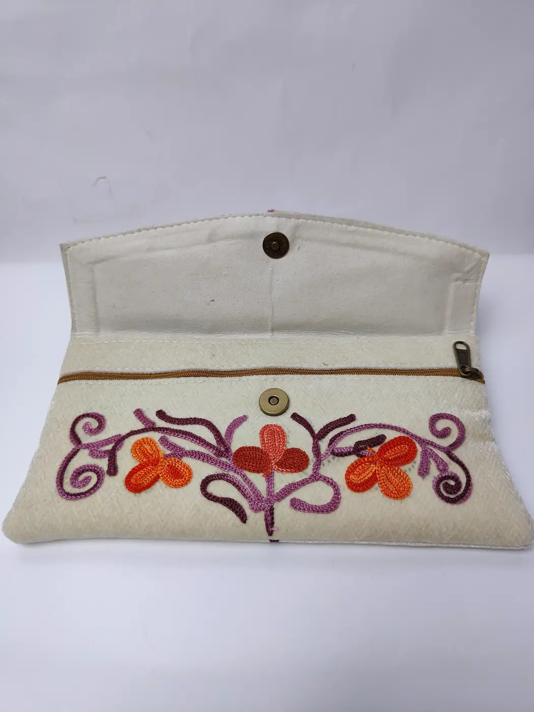 Kashmiri Pouch Wallet in Cream with Aari Embroidery - Image 2