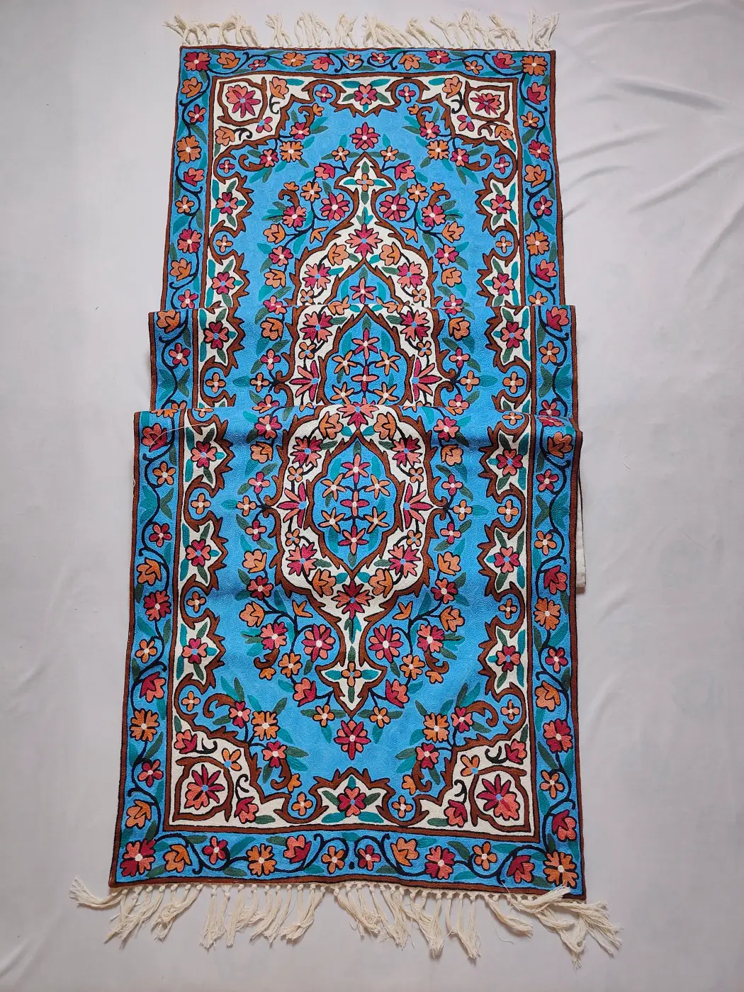 Kashmiri Table Runner in Blue Naaz with Elegant Hand Embroidery (10×2.5 ft) - Image 2