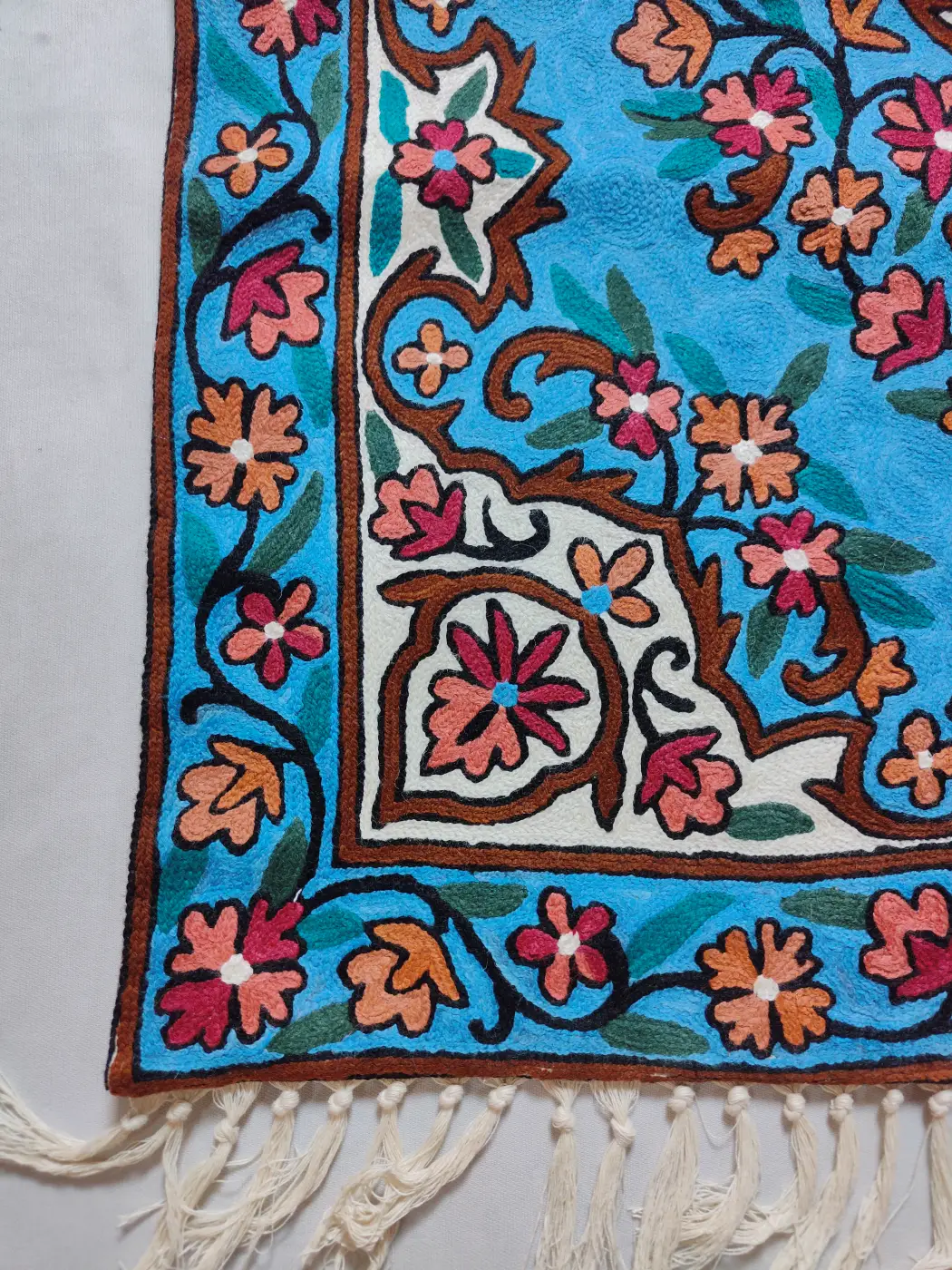 Kashmiri Table Runner in Blue Naaz with Elegant Hand Embroidery (10×2.5 ft) - Image 4