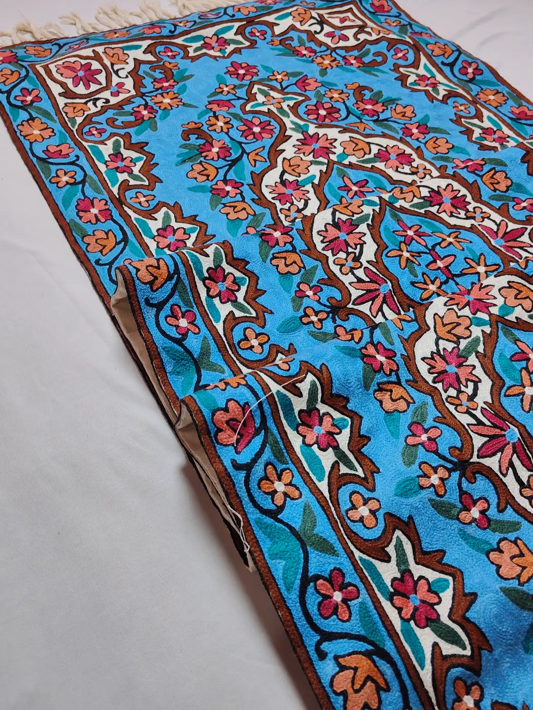 Kashmiri Table Runner in Blue Naaz with Elegant Hand Embroidery (10×2.5 ft) - Image 3