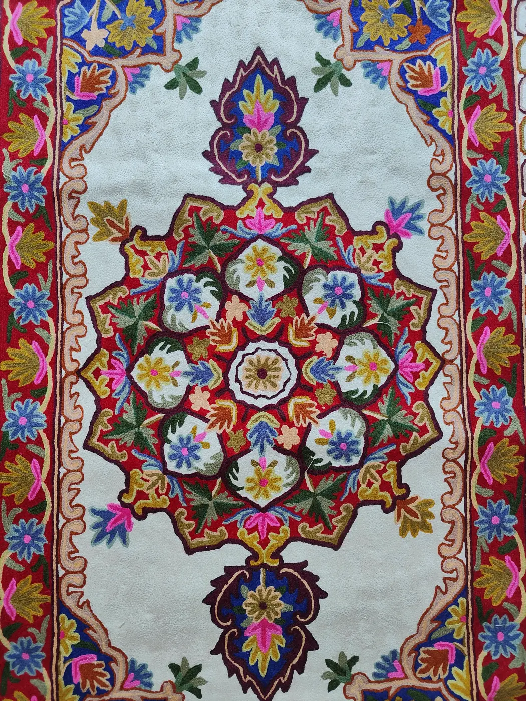 White Table Runner from Kashmir in with Elegant Hand Embroidery (8×2.5 ft) - Image 4