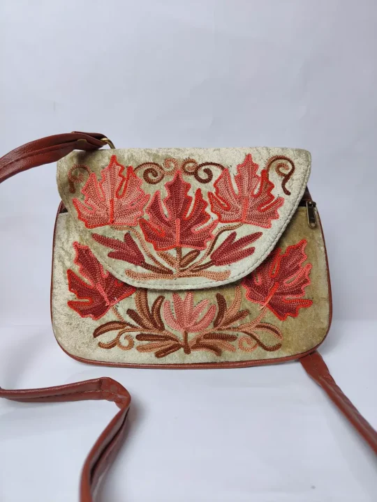 Kashmiri Mini Sling Bag in Beige with Aari Embroidery