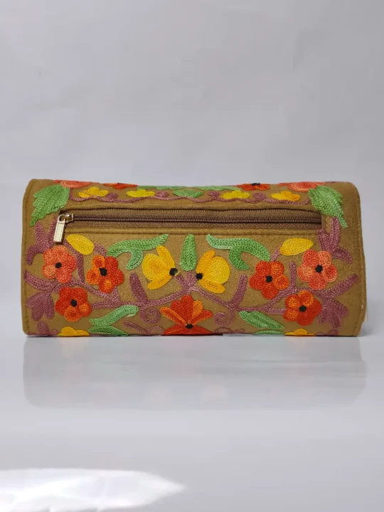 Mehrab Kashmiri Wallet in Beige with Aari Embroidery