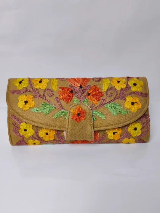 Mehrab Kashmiri Wallet in Beige with Aari Embroidery