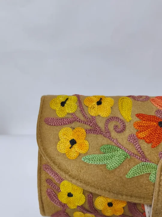 Mehrab Kashmiri Wallet in Beige with Aari Embroidery