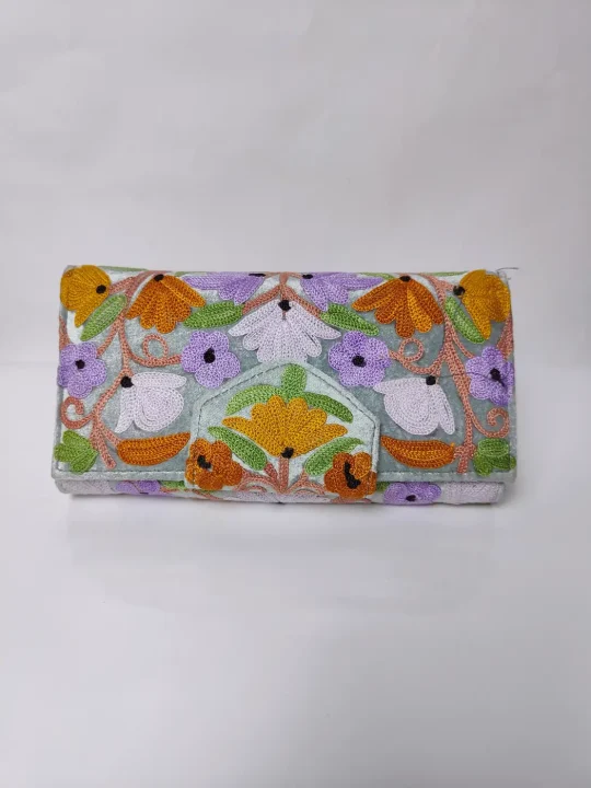 Grey Kashmiri Wallet with Aari Embroidery Roshan