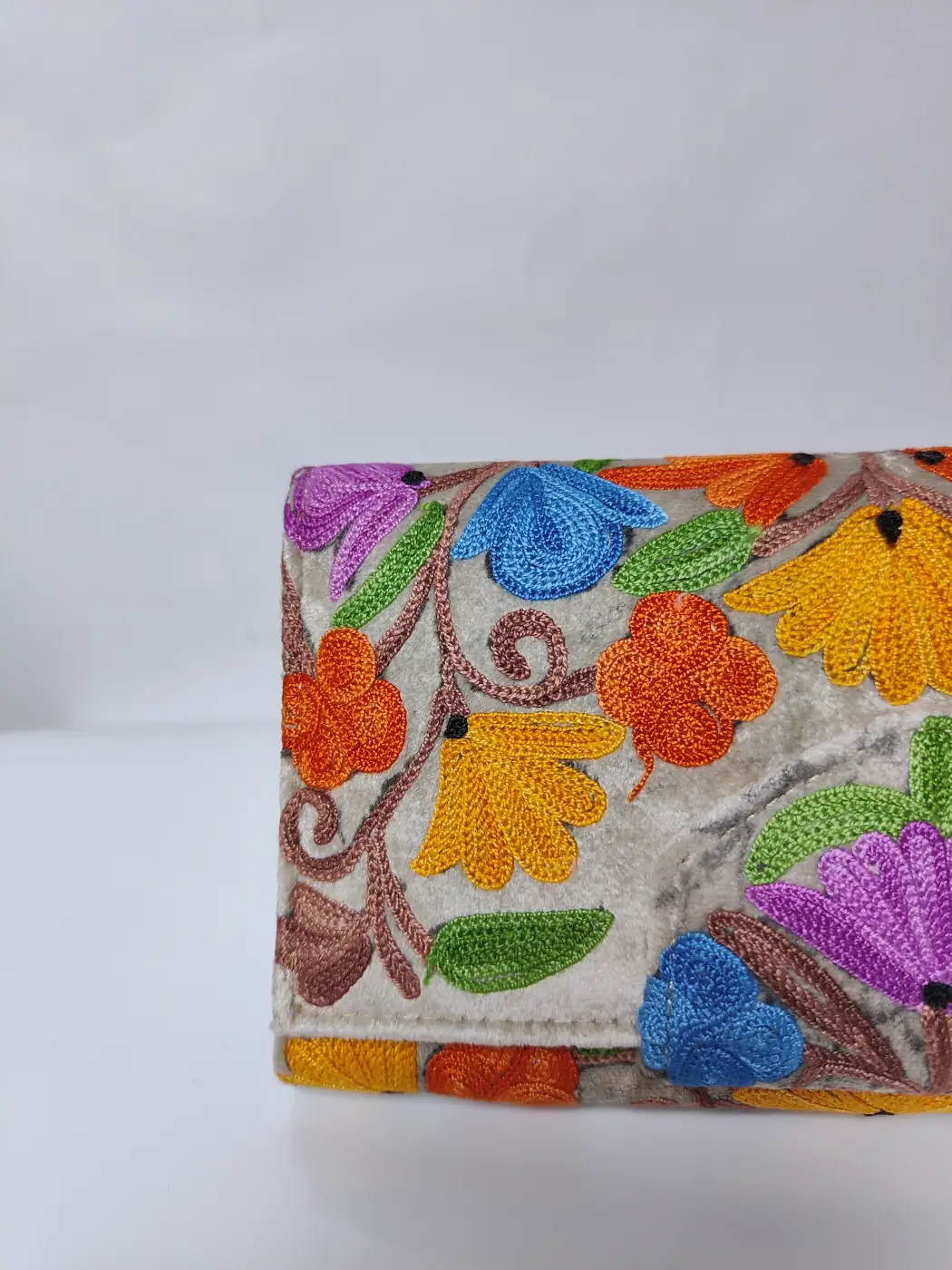 Kashmiri Grey Wallet with Aari Embroidery - Image 2