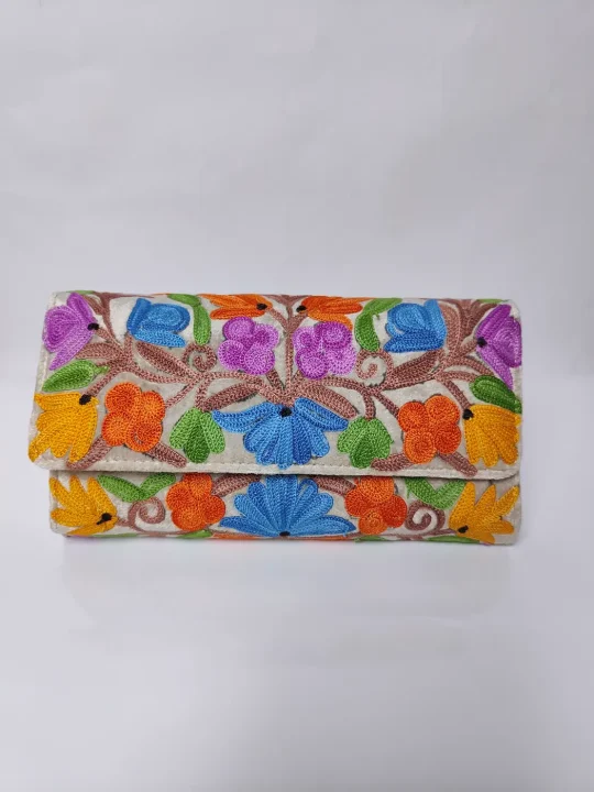 Kashmiri Grey Wallet with Aari Embroidery