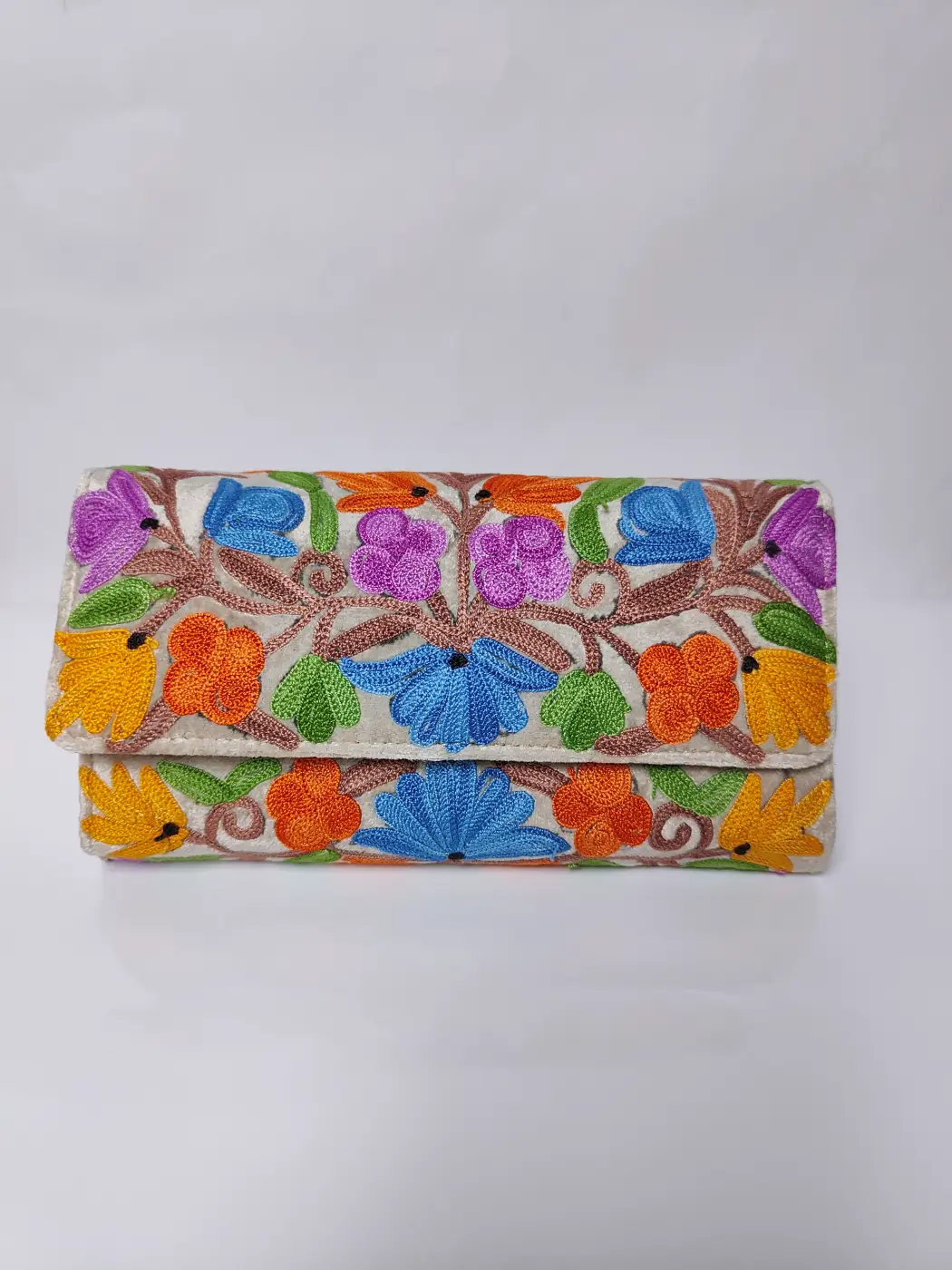 Kashmiri Grey Wallet with Aari Embroidery