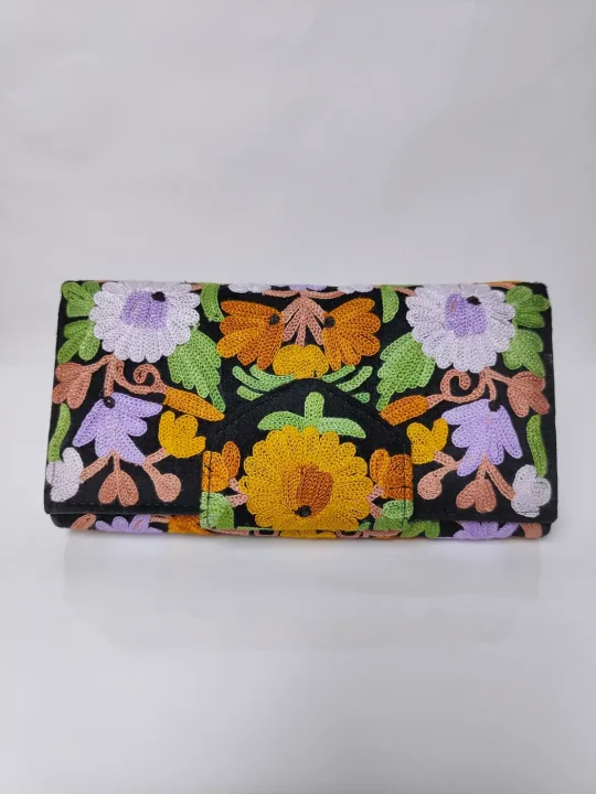 Zarbaft Kashmiri Black Wallet with Aari Embroidery