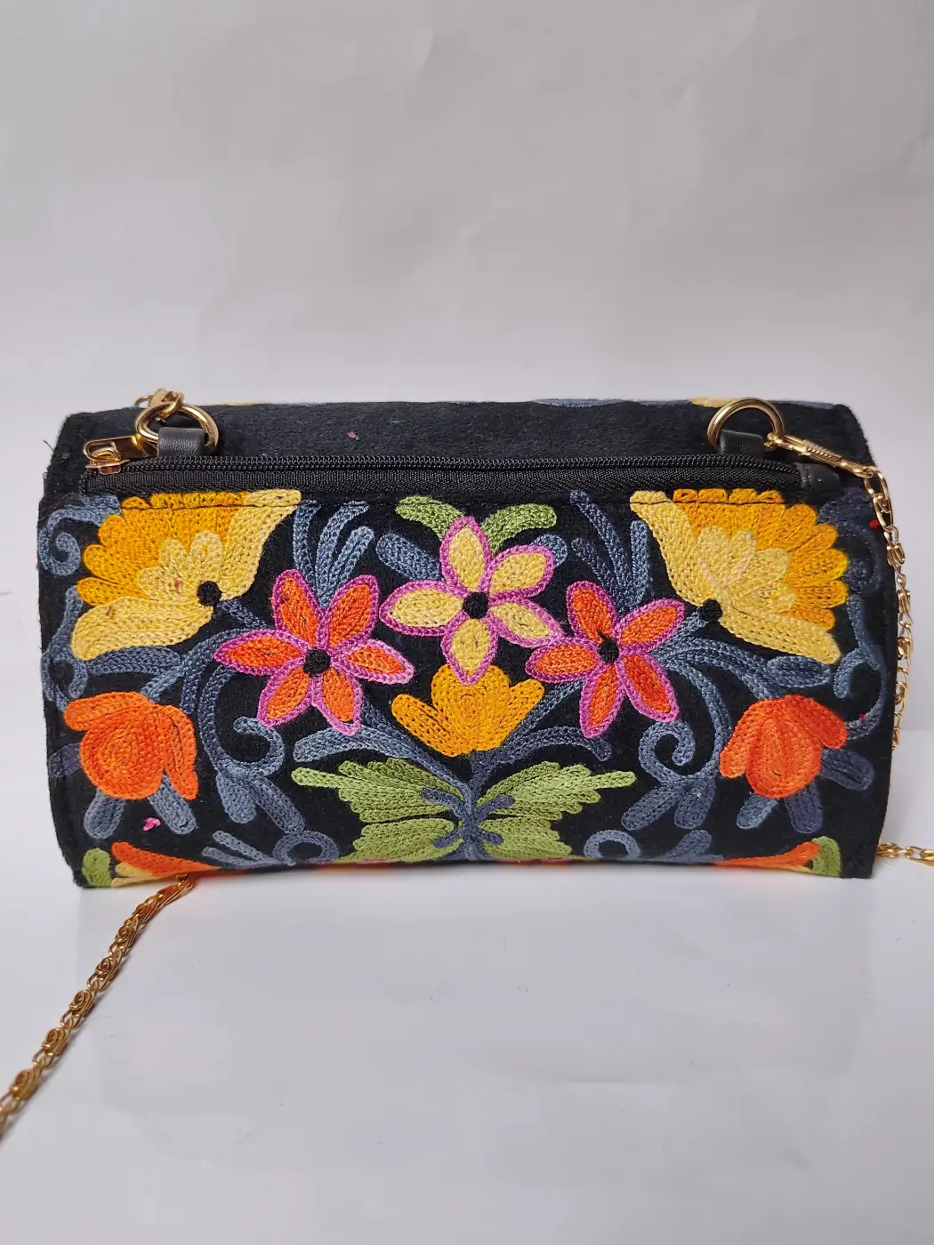 Black Kashmiri Sling Wallet with Aari Embroidery Dilnishin - Image 2