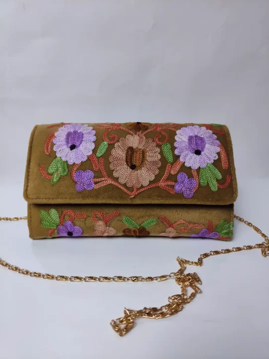 Green Kashmiri Sling Wallet with Aari Embroidery