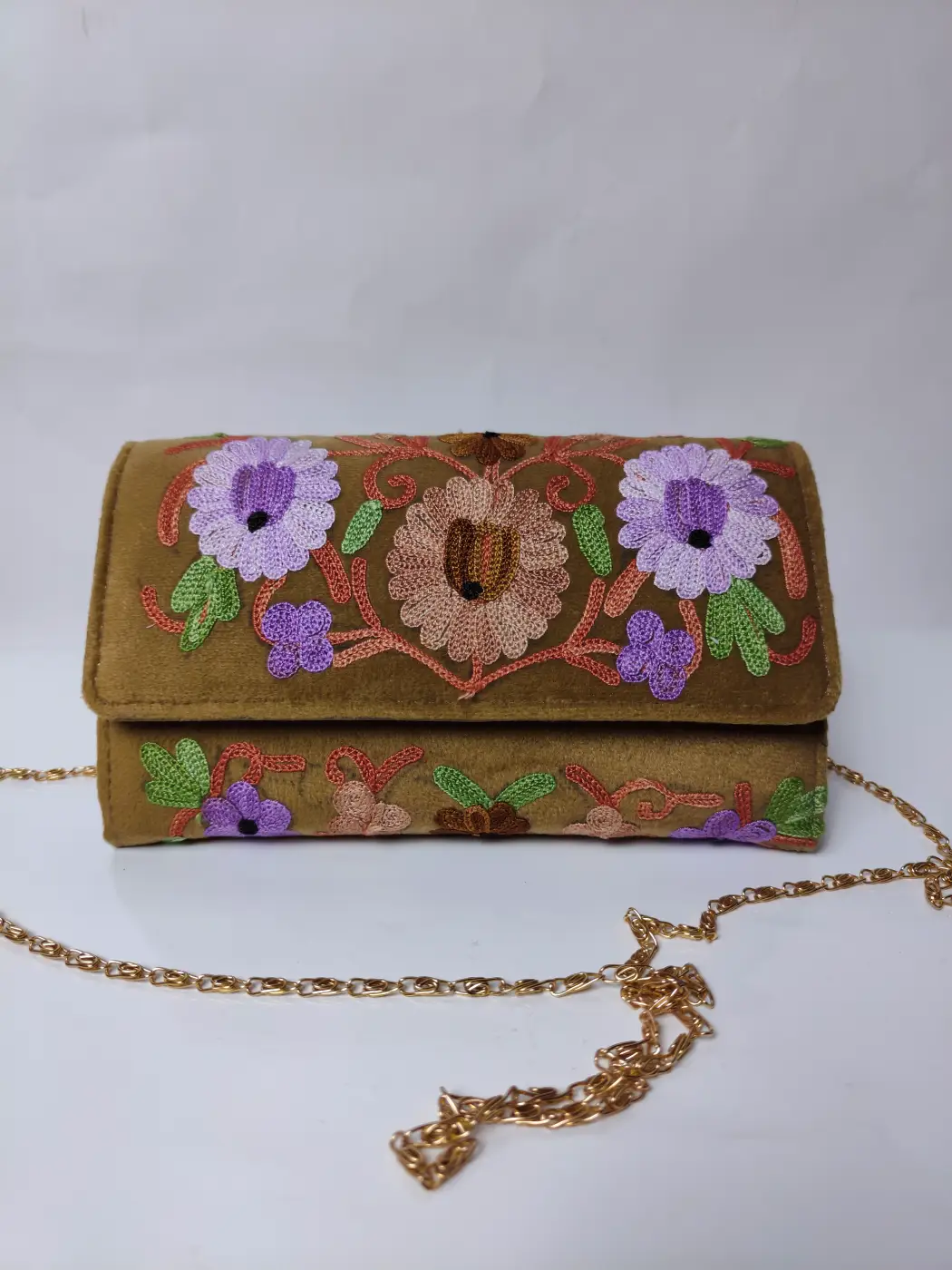 Green Kashmiri Sling Wallet with Aari Embroidery