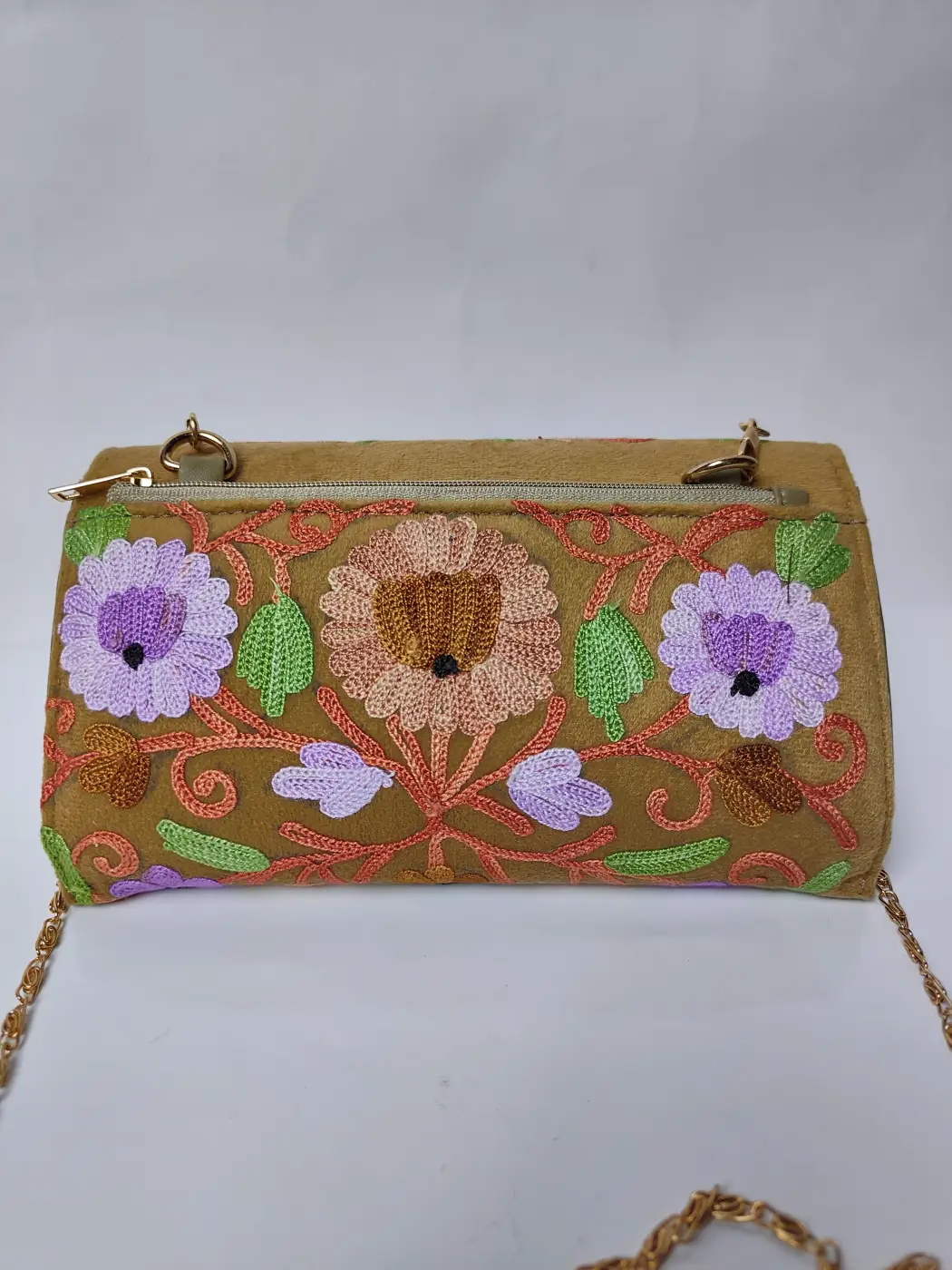 Green Kashmiri Sling Wallet with Aari Embroidery - Image 4