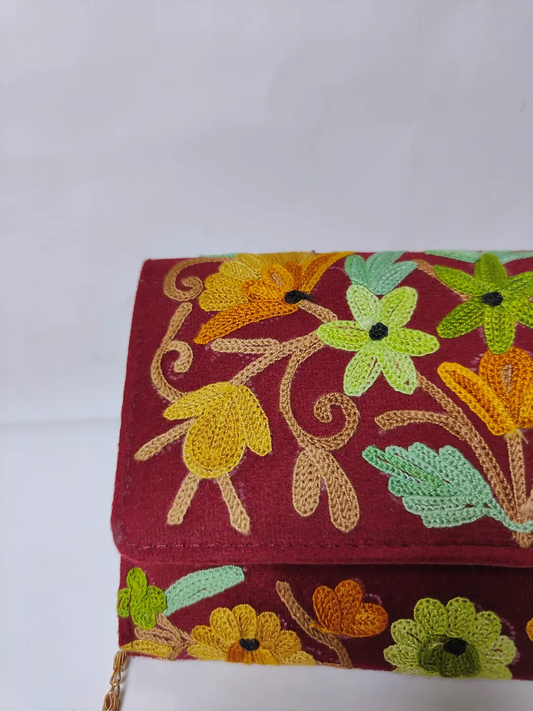 Shadab Maroon Kashmiri Sling Wallet with Aari Embroidery - Image 3
