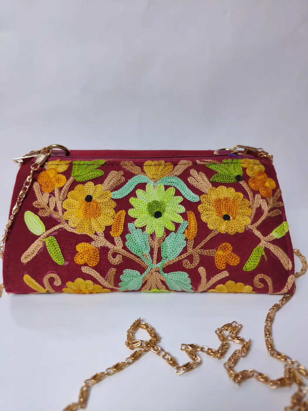 Shadab Maroon Kashmiri Sling Wallet with Aari Embroidery - Image 2