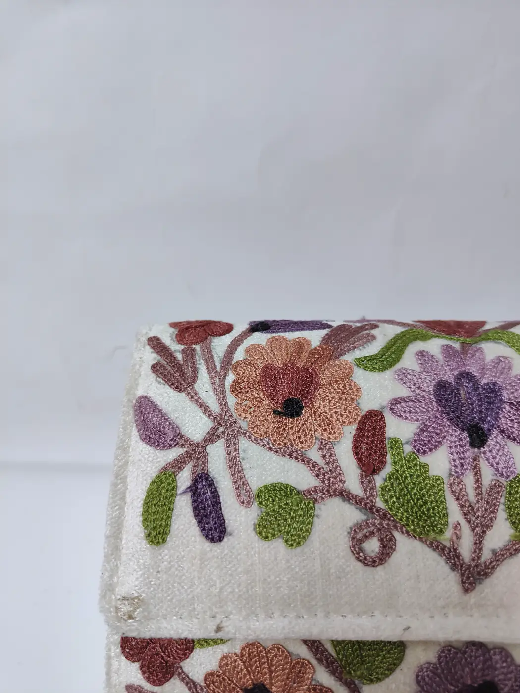 White Kashmiri Sling Wallet with Aari Embroidery - Image 2