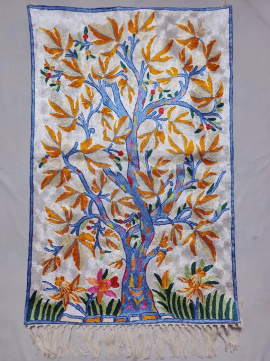 Parbat Kashmiri Wall-hanging with Hand Chain-stitch Embroidery (3x2 ft)