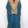 Kashmiri Noor Teal Cashmilon Pheran for Women with Sleeve Point Aari Embroidery
