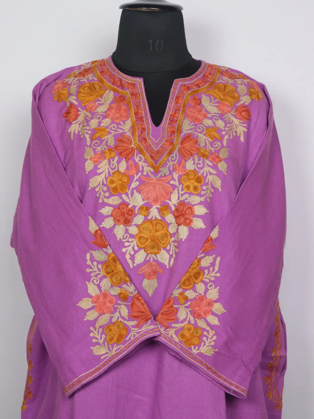 Rangrez Kashmiri Purple Cashmilon Pheran for Women with Floral Aari Sleeve Point Work - Image 2