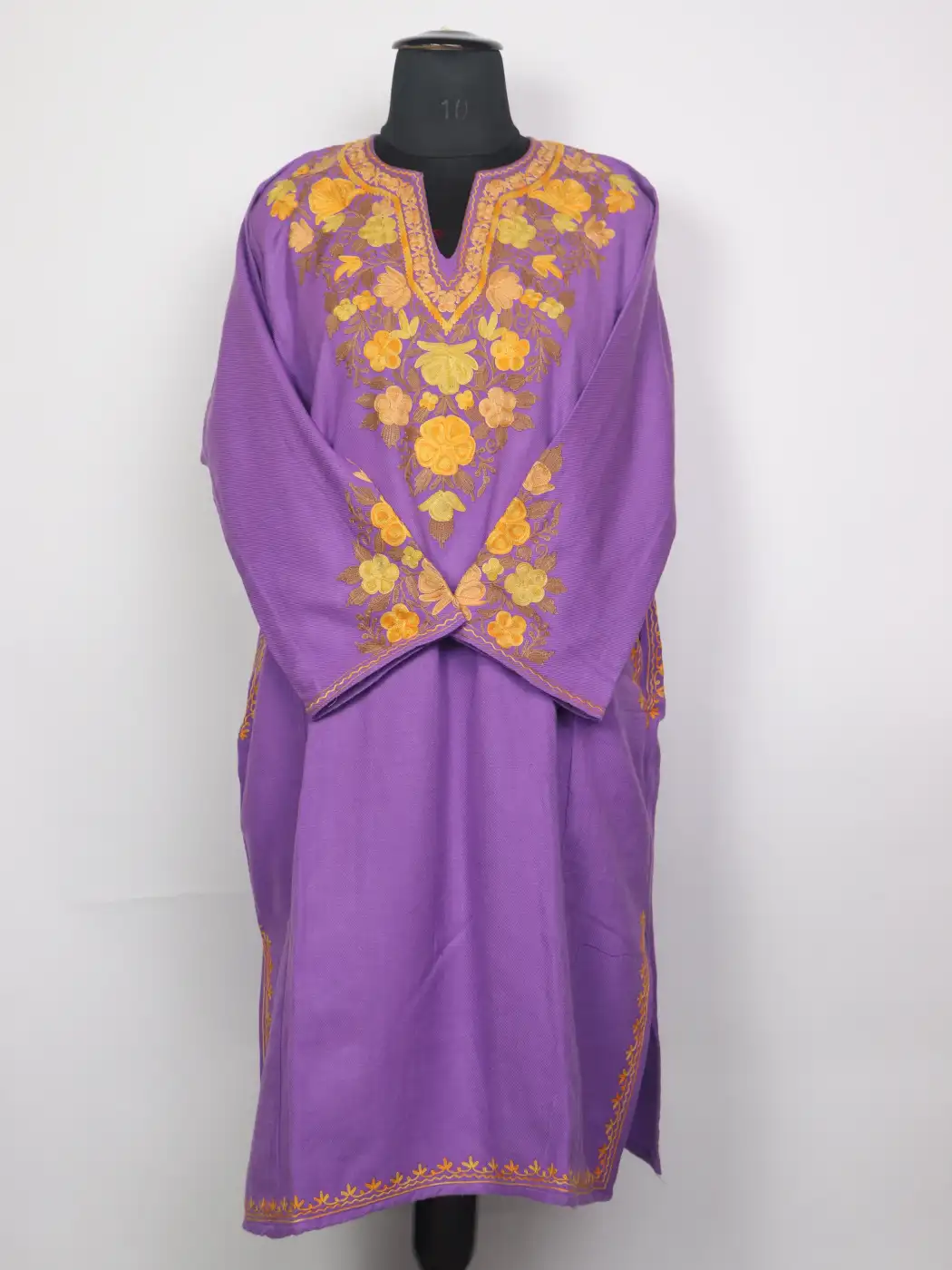 Gulshan Kashmiri Purple Cashmilon Pheran for Women with Floral Aari Sleeve Point Embroidery