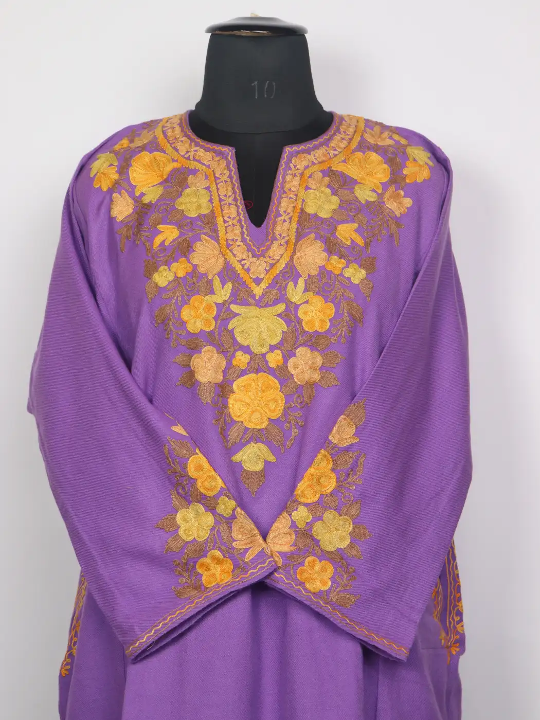 Gulshan Kashmiri Purple Cashmilon Pheran for Women with Floral Aari Sleeve Point Embroidery - Image 2