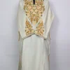 Kashmiri Meher Off-White Cashmilon Pheran for Women with Golden Aari Kadhai Sleeve Point Work