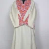 Kashmiri Off-White Cashmilon Pheran for Women Gulab with Sleeve Point Aari Embroidery