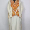Kashmiri Off-White Roshni Cashmilon Pheran for Women with Sleeve Point Aari Kadhai