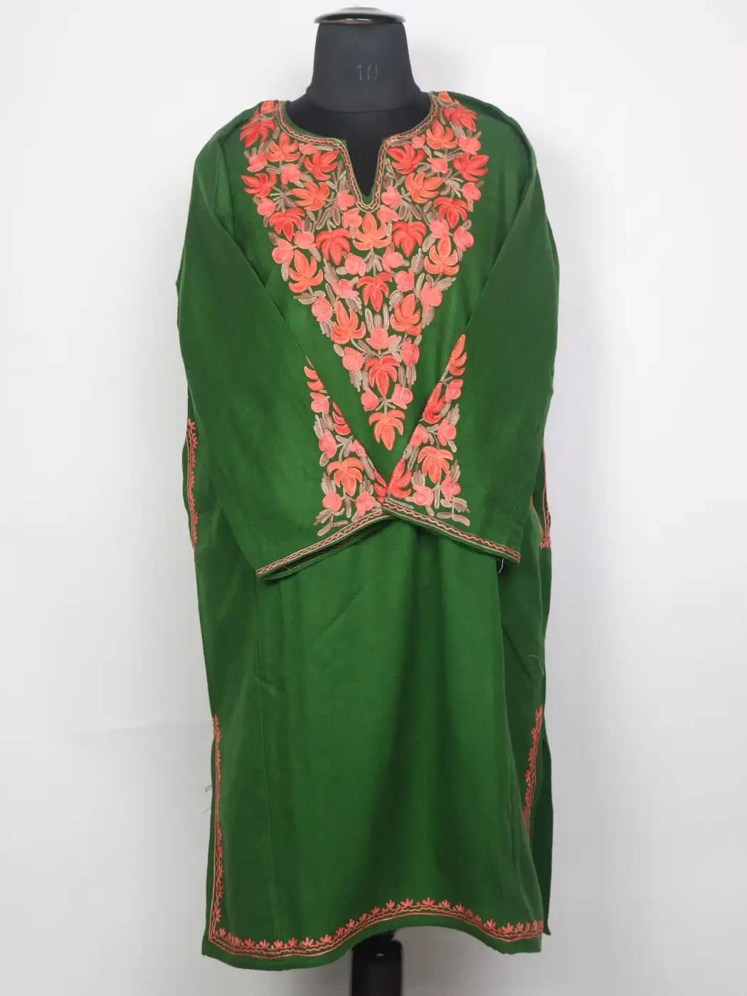 Kashmiri Green Cashmilon Rouf Pheran for Women with Sleeve Point Aari Embroidery