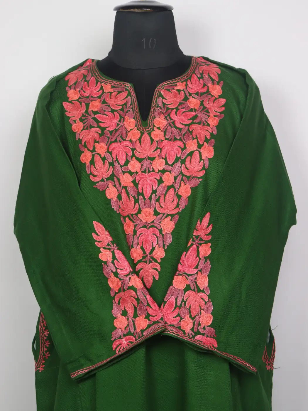 Kashmiri Green Cashmilon Pheran for Women Zooni with Sleeve Point Chinar Aari Kadhai - Image 2