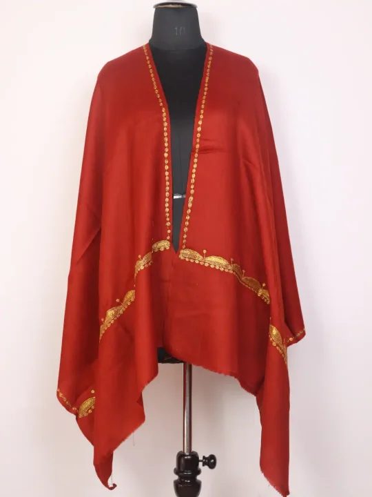 Kashmiri Semi Pashmina Stole for Women with Botte Tilla Embroidery | Gulrukh Red