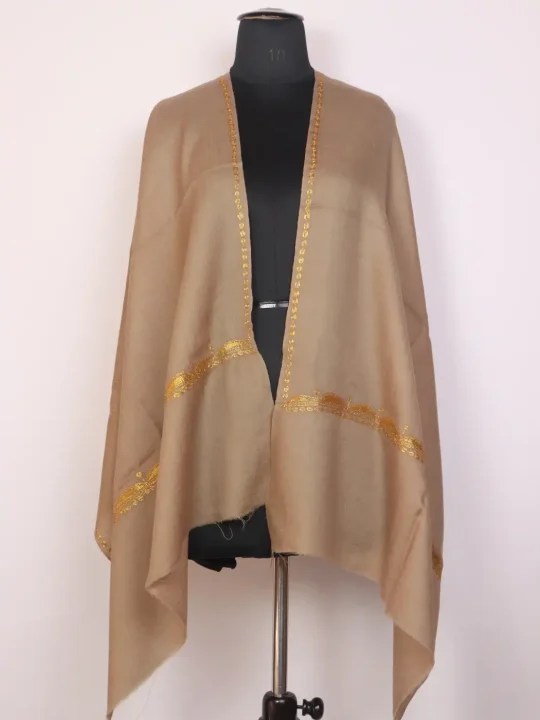 Afsana Beige Kashmiri Toosha Stole for Women with Botte Tilla Embroidery