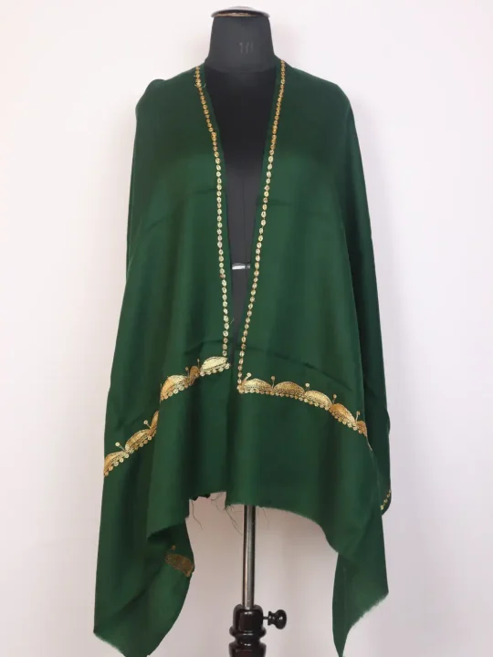 Kashmiri Sabz Nazakat Semi Pashmina Stole for Women with Botte Tilla Embroidery
