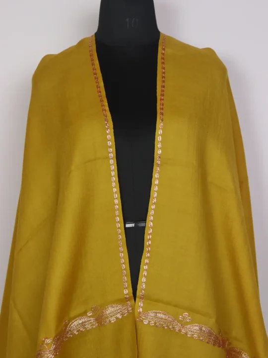 Kashmiri Mustard Toosha Stole for Women with Botte Tilla Embroidery Zareen - Image 2