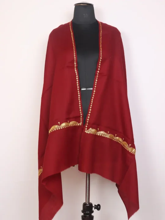 Kashmiri Toosha Stole for Women with Botte Tilla Embroidery Gulnaar Maroon