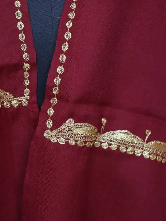 Kashmiri Toosha Stole for Women with Botte Tilla Embroidery Gulnaar Maroon - Image 3