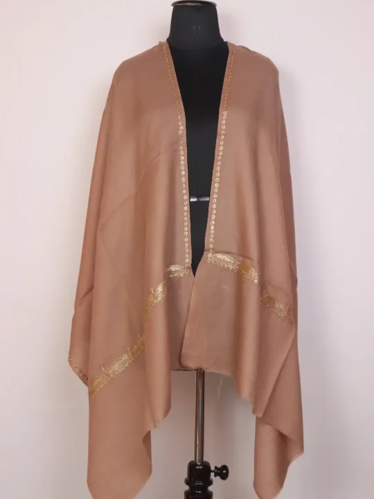 Kashmiri Saba Beige Toosha Stole for Women with Botte Tilla Embroidery