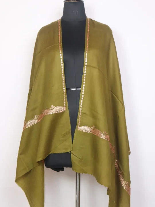 Kashmiri Toosha Stole for Women with Botte Tilla Embroidery | Kashish Olive