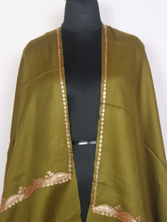 Kashmiri Toosha Stole for Women with Botte Tilla Embroidery | Kashish Olive - Image 2