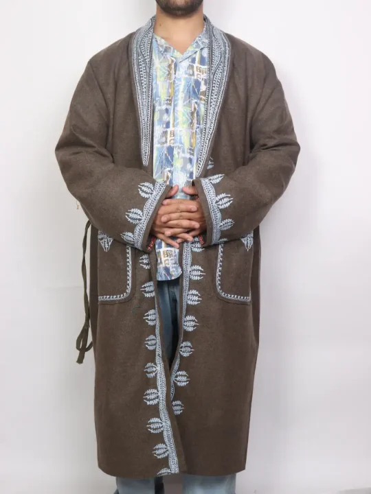 Kashmiri Shahkaar Woolen Gown for Men with Hand Aari Embroidery