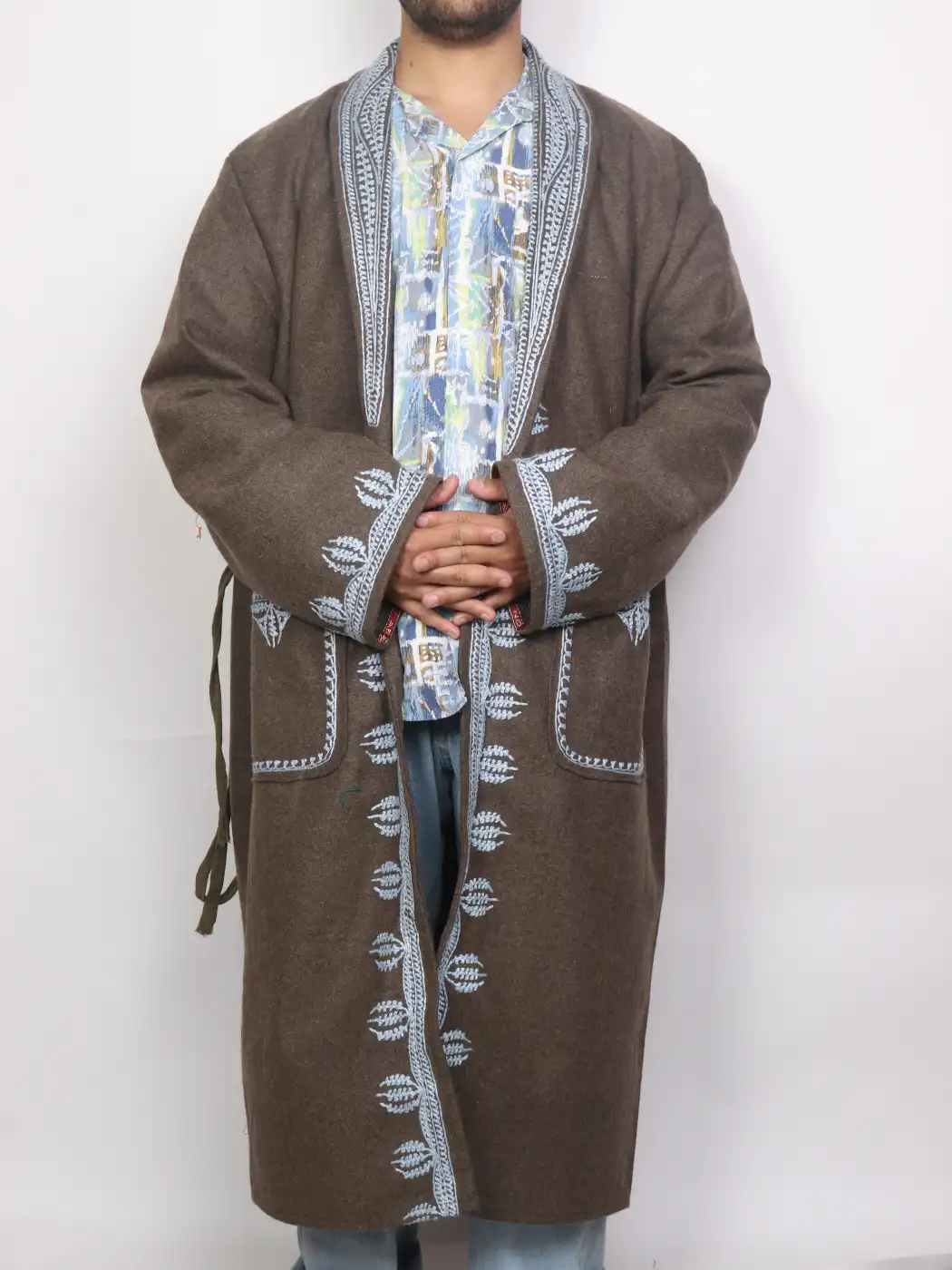 Kashmiri Shahkaar Woolen Gown for Men with Hand Aari Embroidery