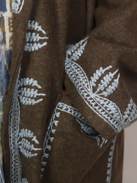 Kashmiri Shahkaar Woolen Gown for Men with Hand Aari Embroidery - Image 3