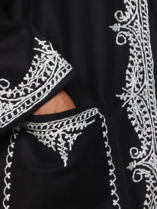 Gulzaar Black Kashmiri Woolen Gown for Men with Hand Aari Work - Image 3