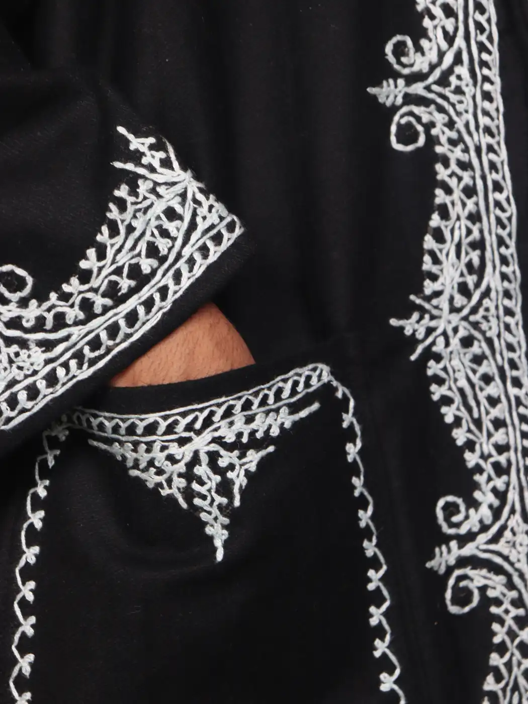 Gulzaar Black Kashmiri Woolen Gown for Men with Hand Aari Work - Image 3