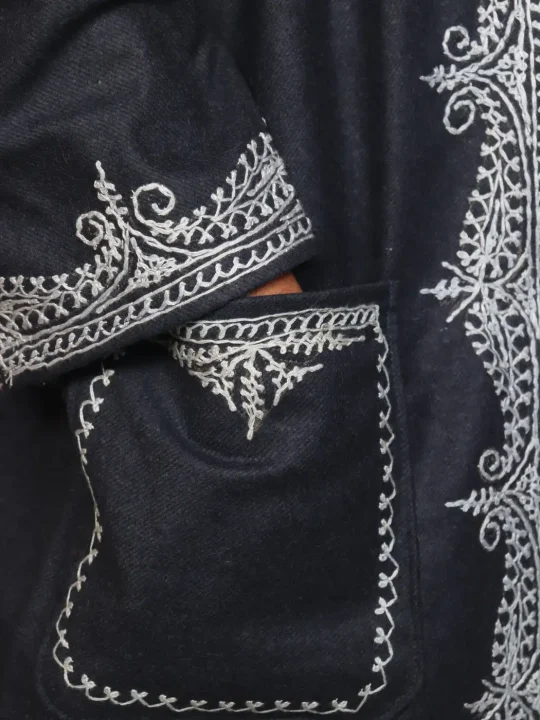 Mehnaaz Kashmiri Grey Woolen Gown for Men with Hand Aari Embroidery - Image 3