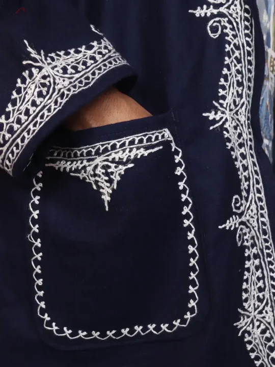 Kashmiri Navy Blue Woolen Gown for Men with Hand Aari Embroidery Virasat - Image 3