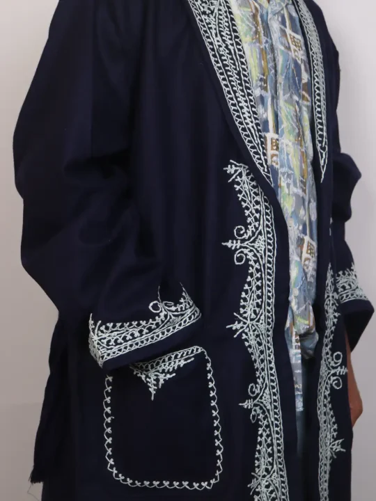 Subhaan Kashmiri Blue Woolen Gown for Men With Hand Aari Kaam - Image 2